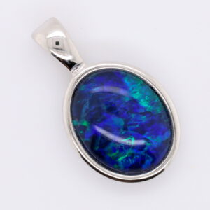 Blue Green Sterling Silver Australian Triplet Opal Necklace Pendant