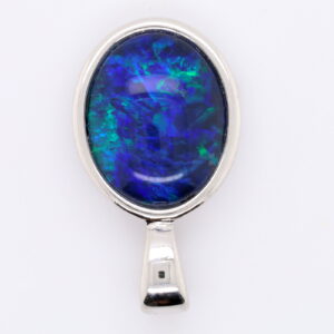 Blue Green Sterling Silver Australian Triplet Opal Necklace Pendant