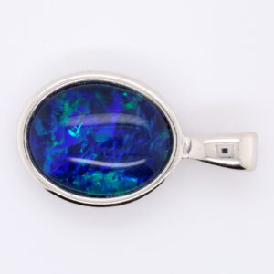 Blue Green Sterling Silver Australian Triplet Opal Necklace Pendant