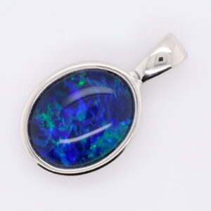 Blue Green Sterling Silver Australian Triplet Opal Necklace Pendant