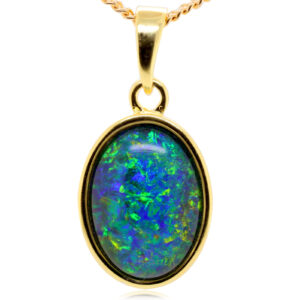 Blue Green Sterling Silver Gold Plate Australian Triplet Opal Necklace Pendant