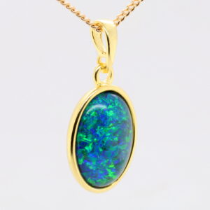 Blue Green Sterling Silver Gold Plate Australian Triplet Opal Necklace Pendant