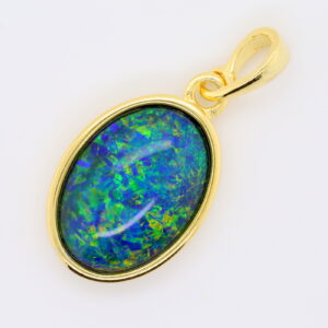 Blue Green Sterling Silver Gold Plate Australian Triplet Opal Necklace Pendant