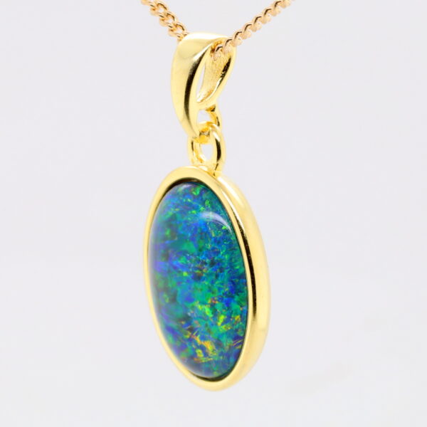Blue Green Sterling Silver Gold Plate Australian Triplet Opal Necklace Pendant
