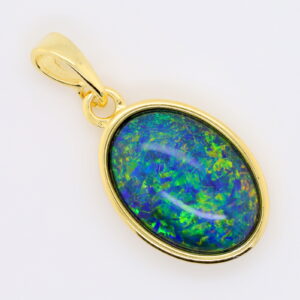 Blue Green Sterling Silver Gold Plate Australian Triplet Opal Necklace Pendant