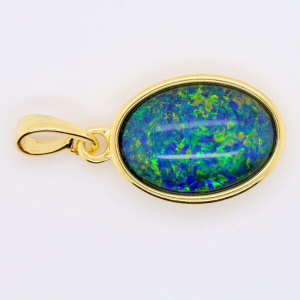 Blue Green Sterling Silver Gold Plate Australian Triplet Opal Necklace Pendant