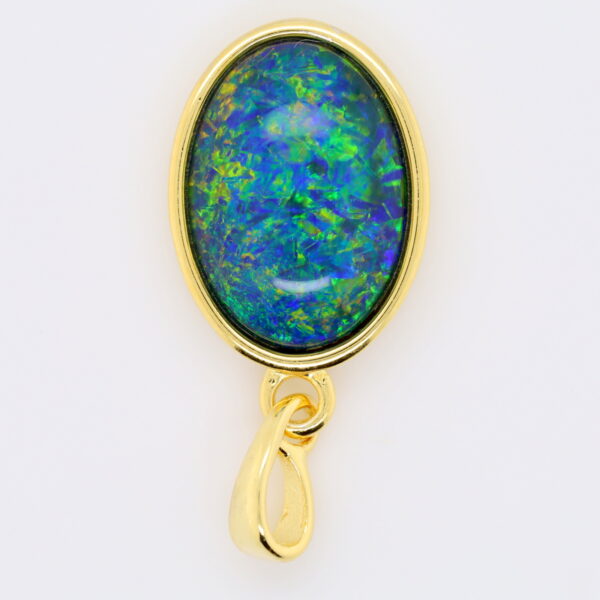 Blue Green Sterling Silver Gold Plate Australian Triplet Opal Necklace Pendant