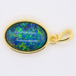 Blue Green Sterling Silver Gold Plate Australian Triplet Opal Necklace Pendant