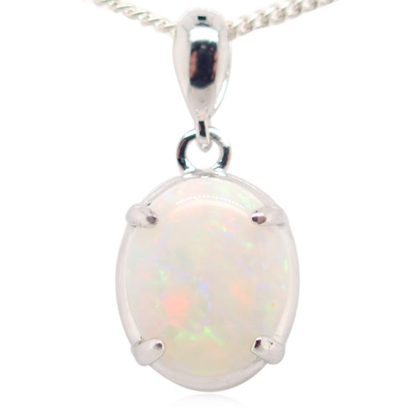 Blue Green Pink Sterling Silver Solid Australian White Opal Necklace Pendant