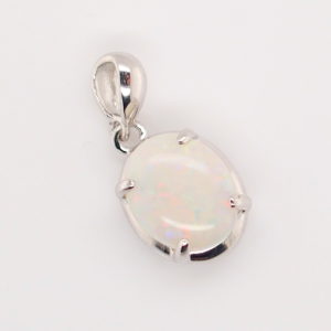 Blue Green Pink Sterling Silver Solid Australian White Opal Necklace Pendant