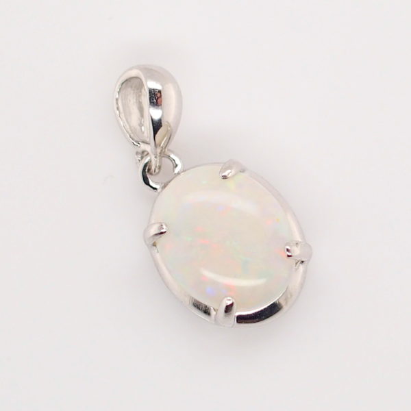 Blue Green Pink Sterling Silver Solid Australian White Opal Necklace Pendant