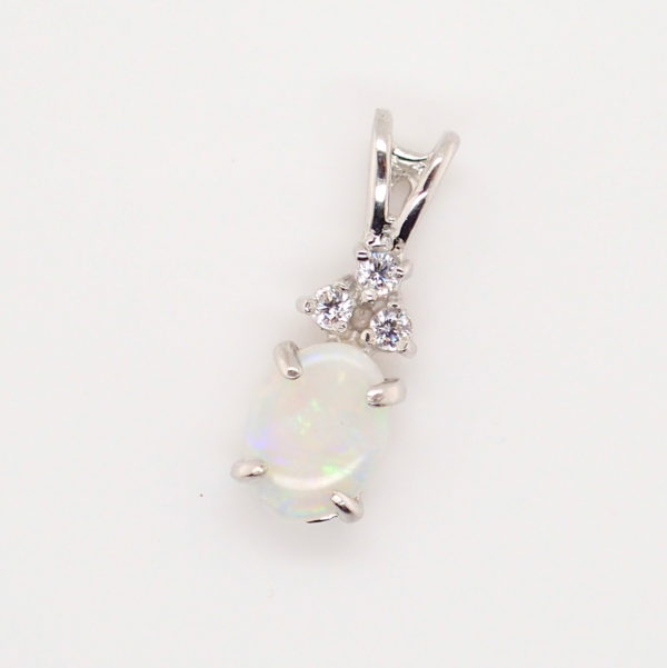 Blue Green Pink Sterling Silver Solid Australian White Opal Necklace
