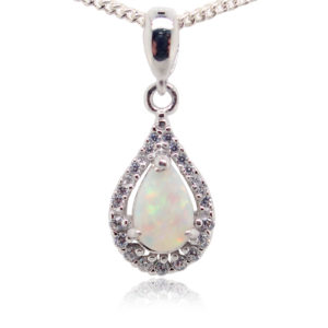 Blue Green Pink Sterling Silver Solid Australian White Opal Necklace Pendant