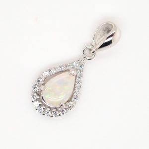 Blue Green Pink Sterling Silver Solid Australian White Opal Necklace Pendant