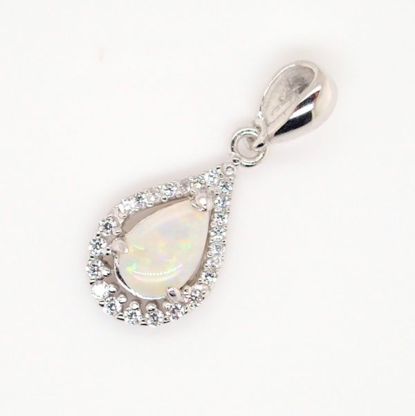 Blue Green Pink Sterling Silver Solid Australian White Opal Necklace Pendant