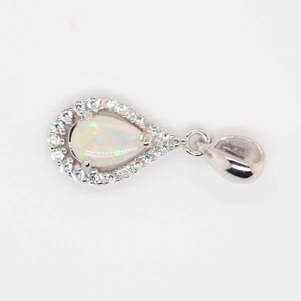 Blue Green Pink Sterling Silver Solid Australian White Opal Necklace Pendant