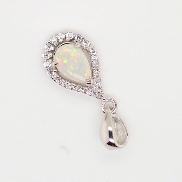 Blue Green Pink Sterling Silver Solid Australian White Opal Necklace Pendant