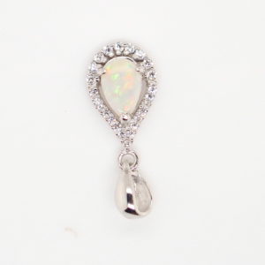 Blue Green Pink Sterling Silver Solid Australian White Opal Necklace Pendant