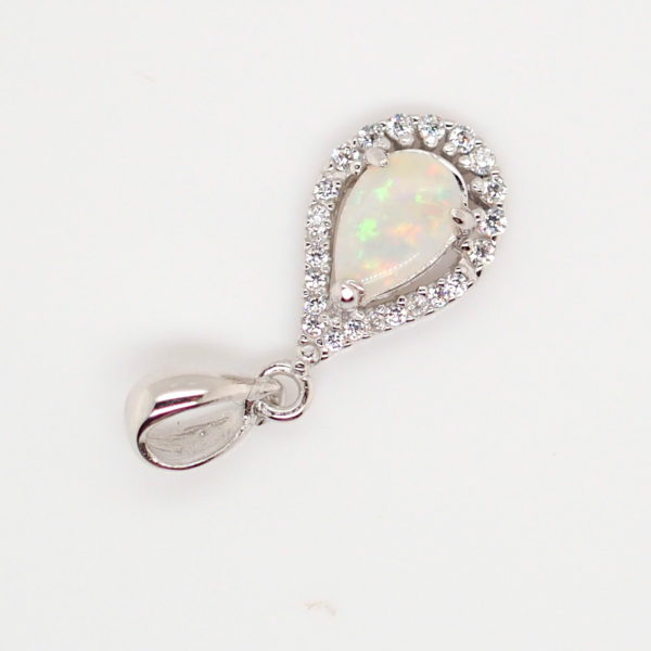 Blue Green Pink Sterling Silver Solid Australian White Opal Necklace Pendant