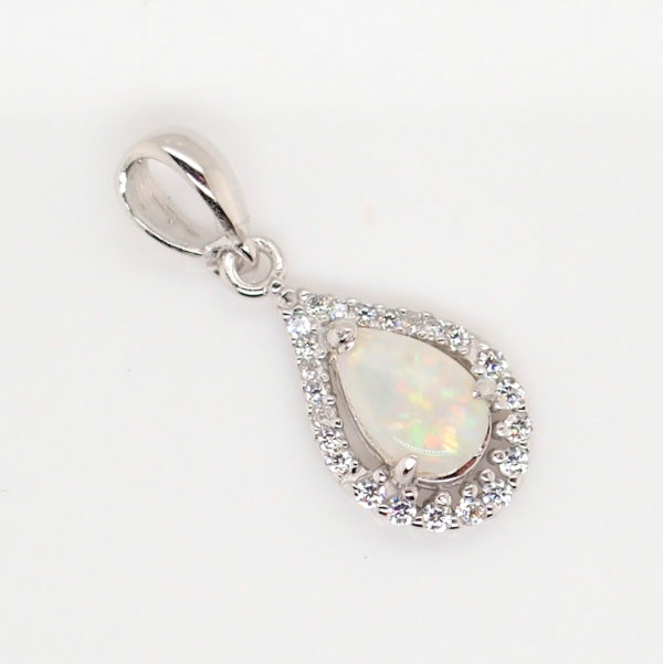 Blue Green Pink Sterling Silver Solid Australian White Opal Necklace Pendant