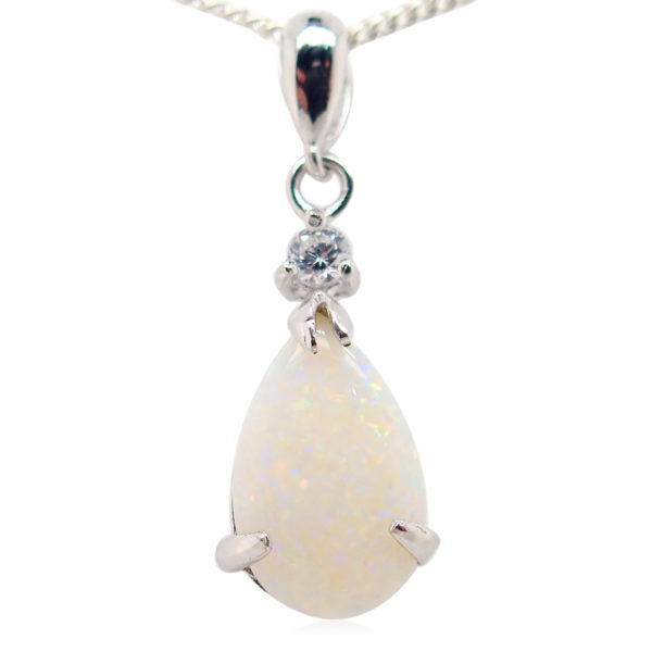 Blue Pink Sterling Silver Solid Australian White Opal Necklace Pendant