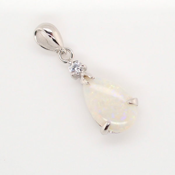 Blue Pink Sterling Silver Solid Australian White Opal Necklace Pendant