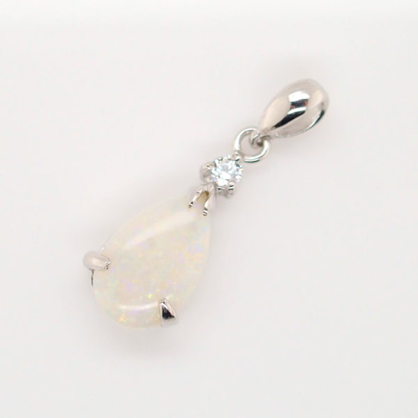 Blue Pink Sterling Silver Solid Australian White Opal Necklace Pendant