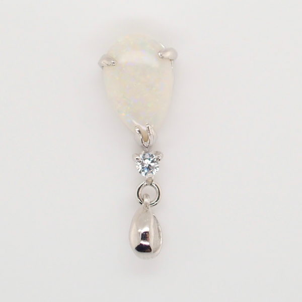 Blue Pink Sterling Silver Solid Australian White Opal Necklace Pendant