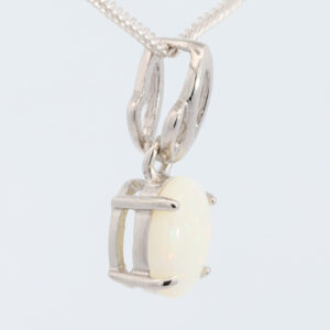Sterling Silver Blue Green Pink Solid Australian White Opal Pendant Necklace