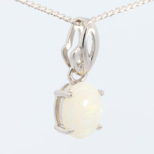 Sterling Silver Blue Green Pink Solid Australian White Opal Pendant Necklace