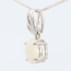 Sterling Silver Blue Green Pink Solid Australian White Opal Pendant Necklace