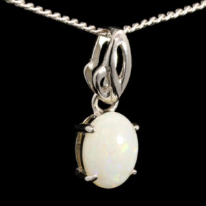 Sterling Silver Blue Green Pink Solid Australian White Opal Pendant Necklace