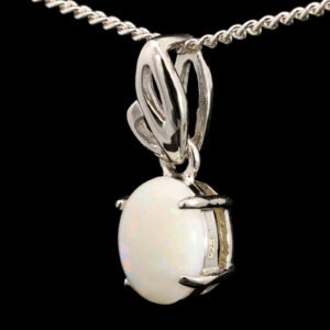 Sterling Silver Blue Green Pink Solid Australian White Opal Pendant Necklace