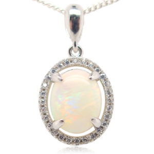 Blue Green Pink Sterling Silver Solid Australian White Opal Necklace Pendant