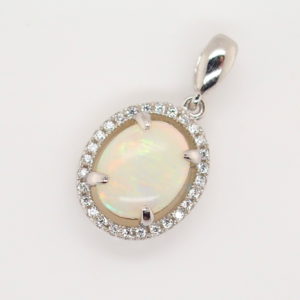 Blue Green Pink Sterling Silver Solid Australian White Opal Necklace Pendant