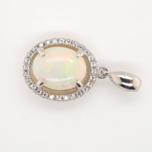 Blue Green Pink Sterling Silver Solid Australian White Opal Necklace Pendant