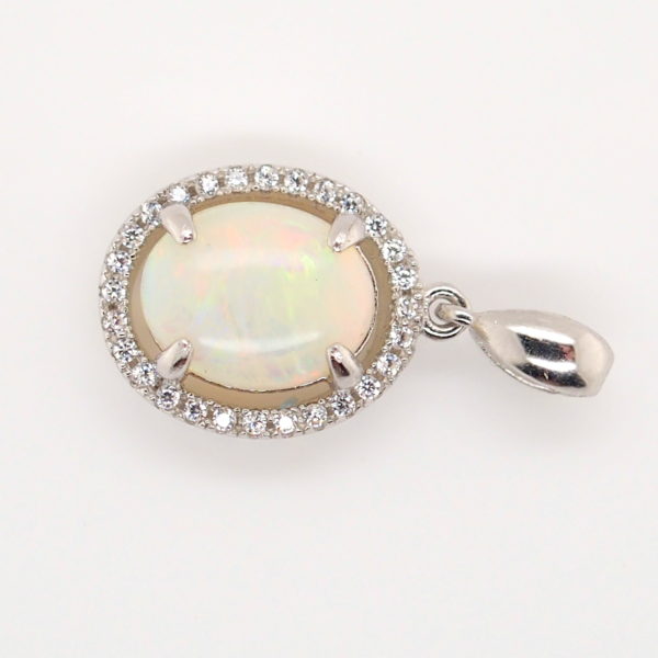 Blue Green Pink Sterling Silver Solid Australian White Opal Necklace Pendant