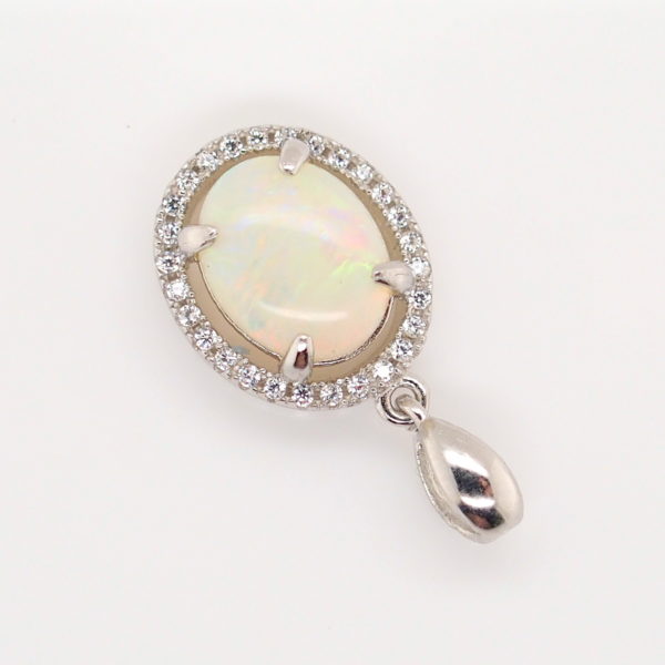 Blue Green Pink Sterling Silver Solid Australian White Opal Necklace Pendant
