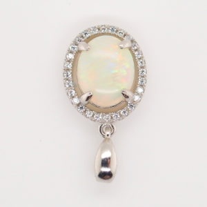 Blue Green Pink Sterling Silver Solid Australian White Opal Necklace Pendant