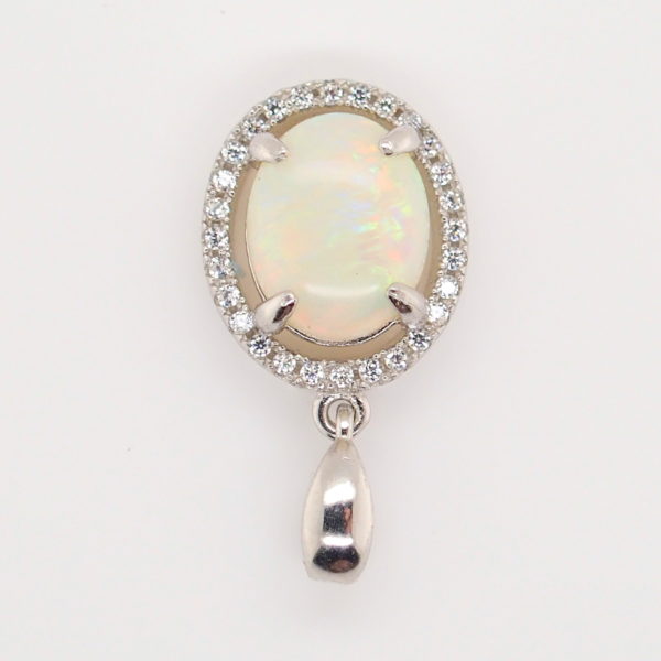 Blue Green Pink Sterling Silver Solid Australian White Opal Necklace Pendant