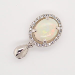Blue Green Pink Sterling Silver Solid Australian White Opal Necklace Pendant