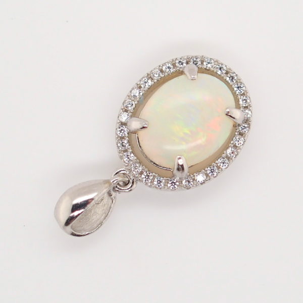 Blue Green Pink Sterling Silver Solid Australian White Opal Necklace Pendant