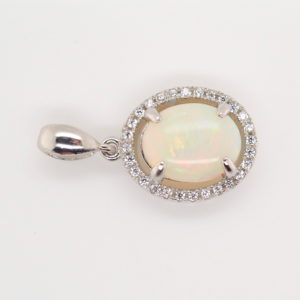 Blue Green Pink Sterling Silver Solid Australian White Opal Necklace Pendant