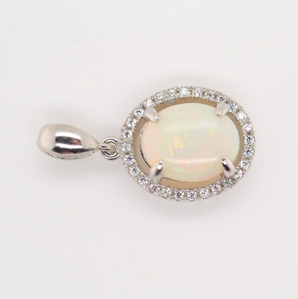 Blue Green Pink Sterling Silver Solid Australian White Opal Necklace Pendant