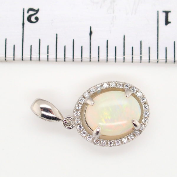 Blue Green Pink Sterling Silver Solid Australian White Opal Necklace Pendant