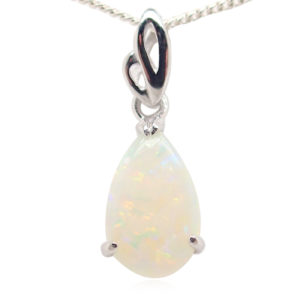 Green Blue Pink Sterling Silver Solid Australian White Opal Pendant Necklace