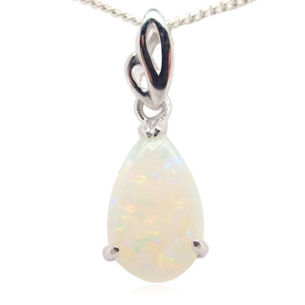 Green Blue Pink Sterling Silver Solid Australian White Opal Pendant Necklace