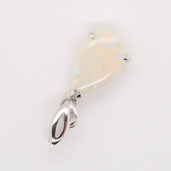 Green Blue Pink Sterling Silver Solid Australian White Opal Pendant Necklace