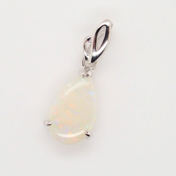 Green Blue Pink Sterling Silver Solid Australian White Opal Pendant Necklace