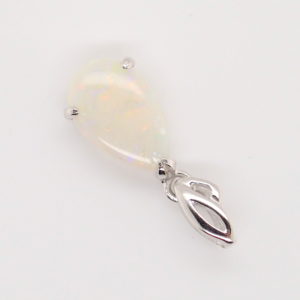 Green Blue Pink Sterling Silver Solid Australian White Opal Pendant Necklace